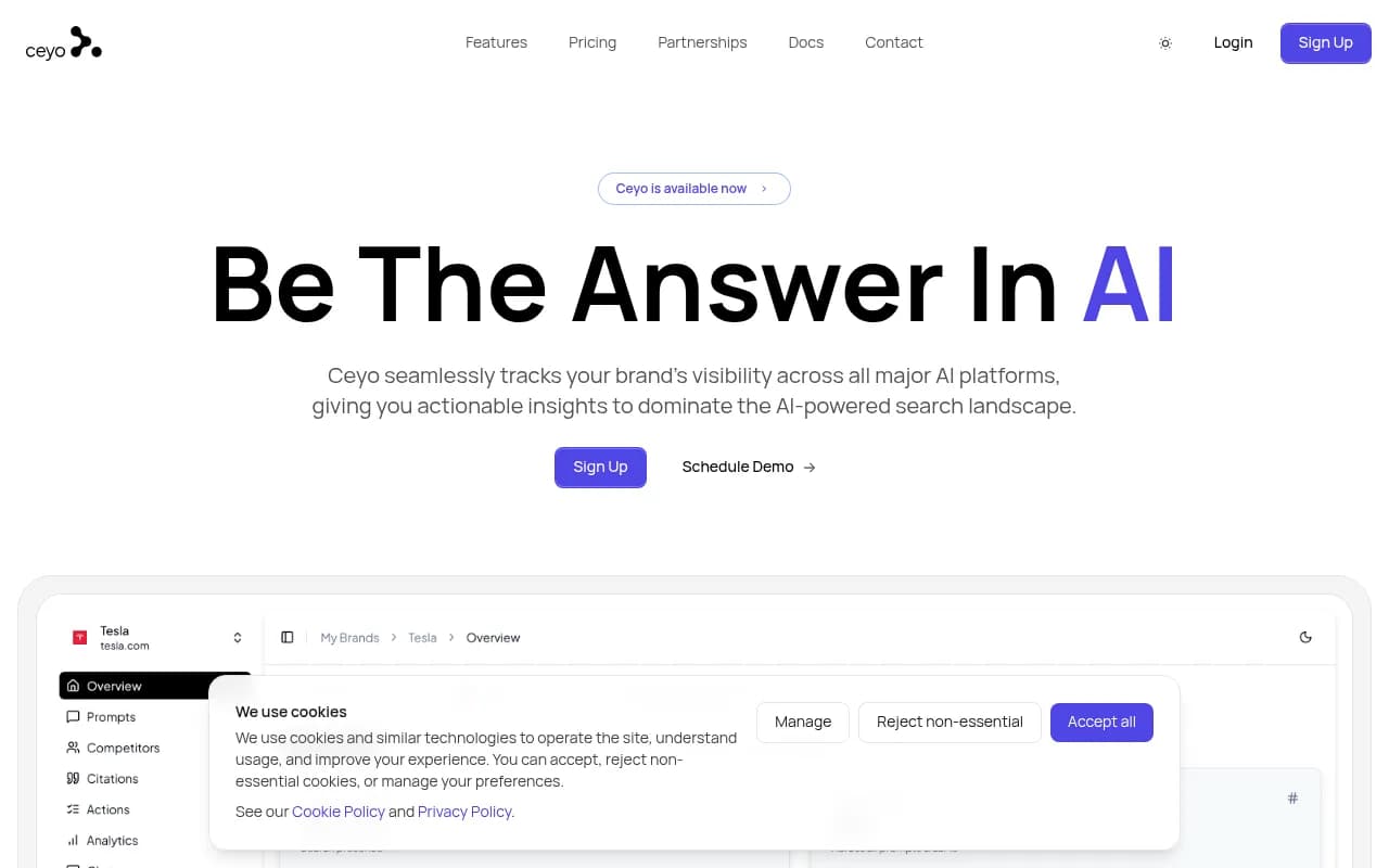 Screenshot of Ceyo AI website