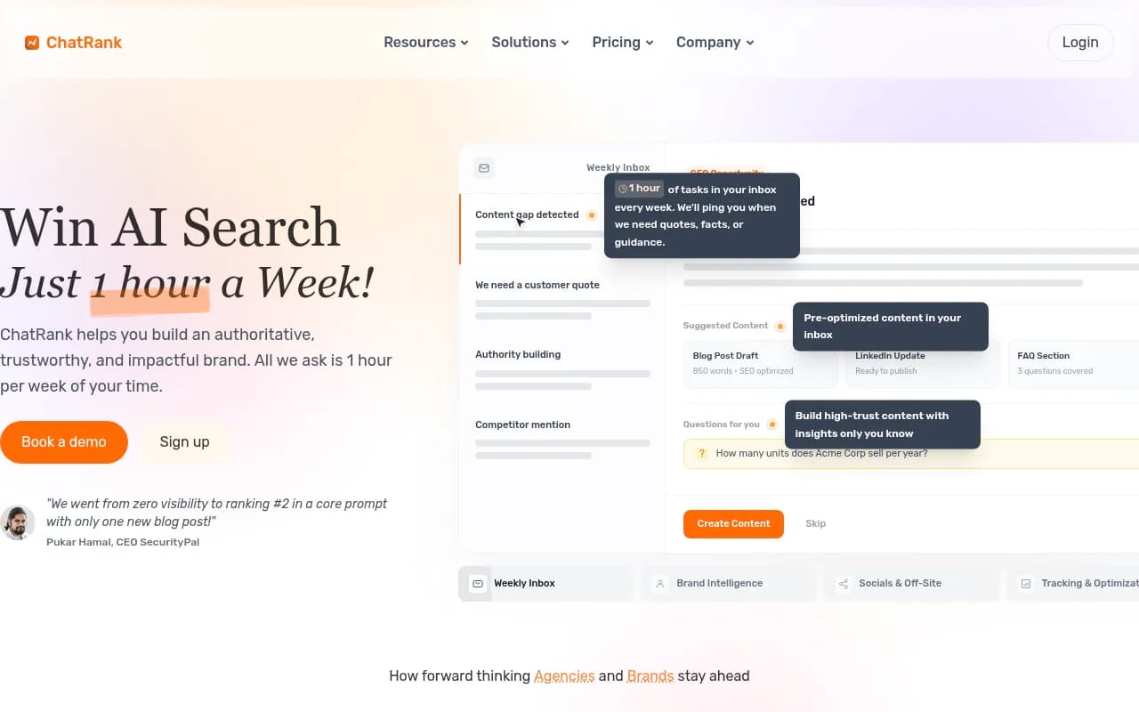 Screenshot of ChatRank website