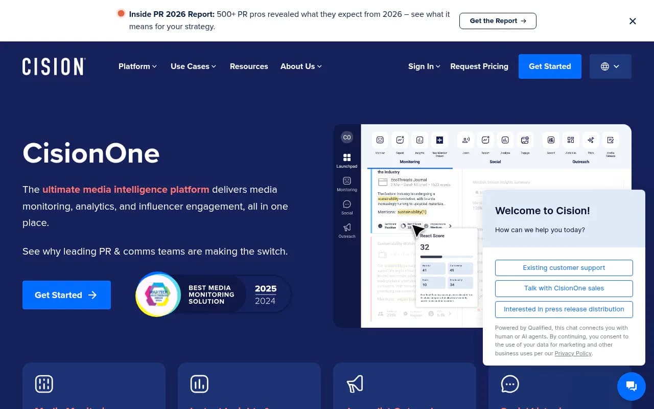 Screenshot of CisionOne website