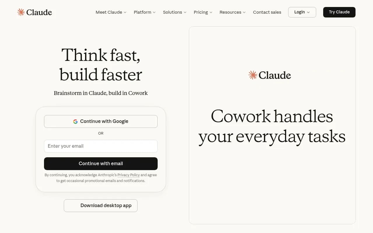 Screenshot of Claude website