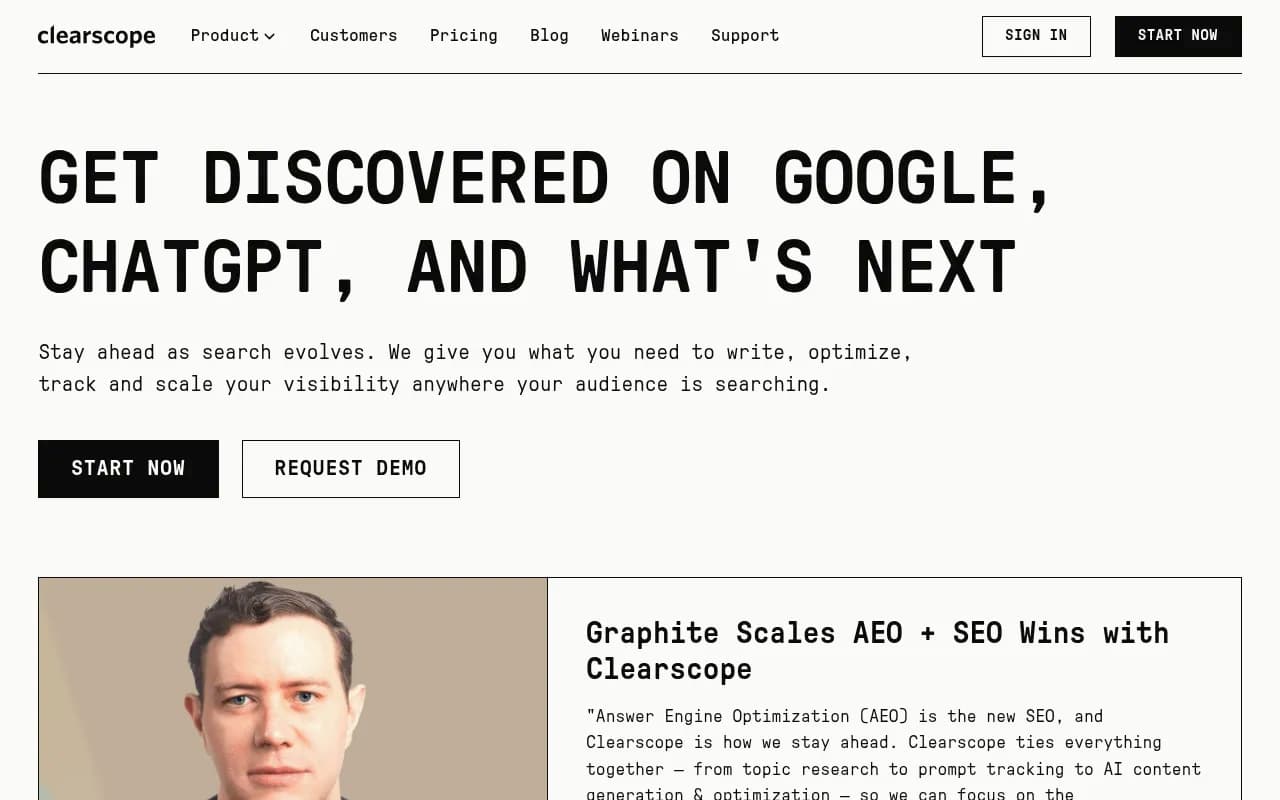 Screenshot of Clearscope website