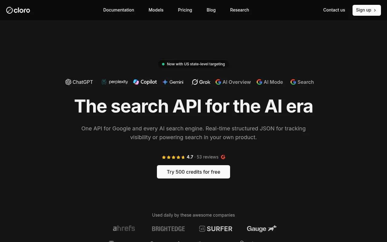 Screenshot of Cloro website