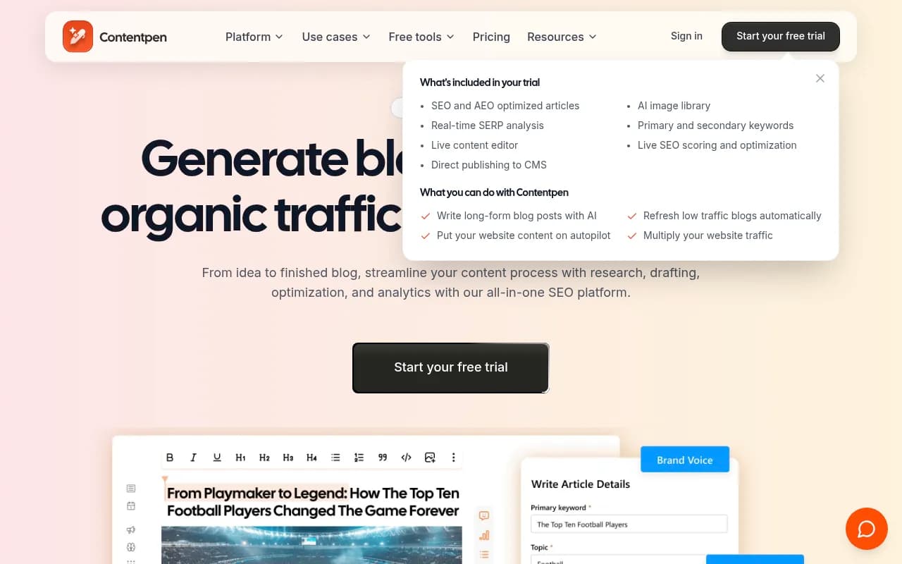 Screenshot of Contentpen website
