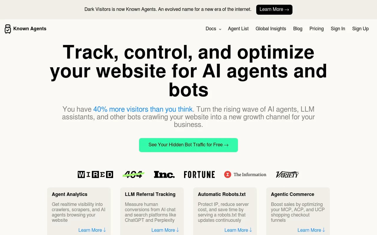 Screenshot of DarkVisitors website