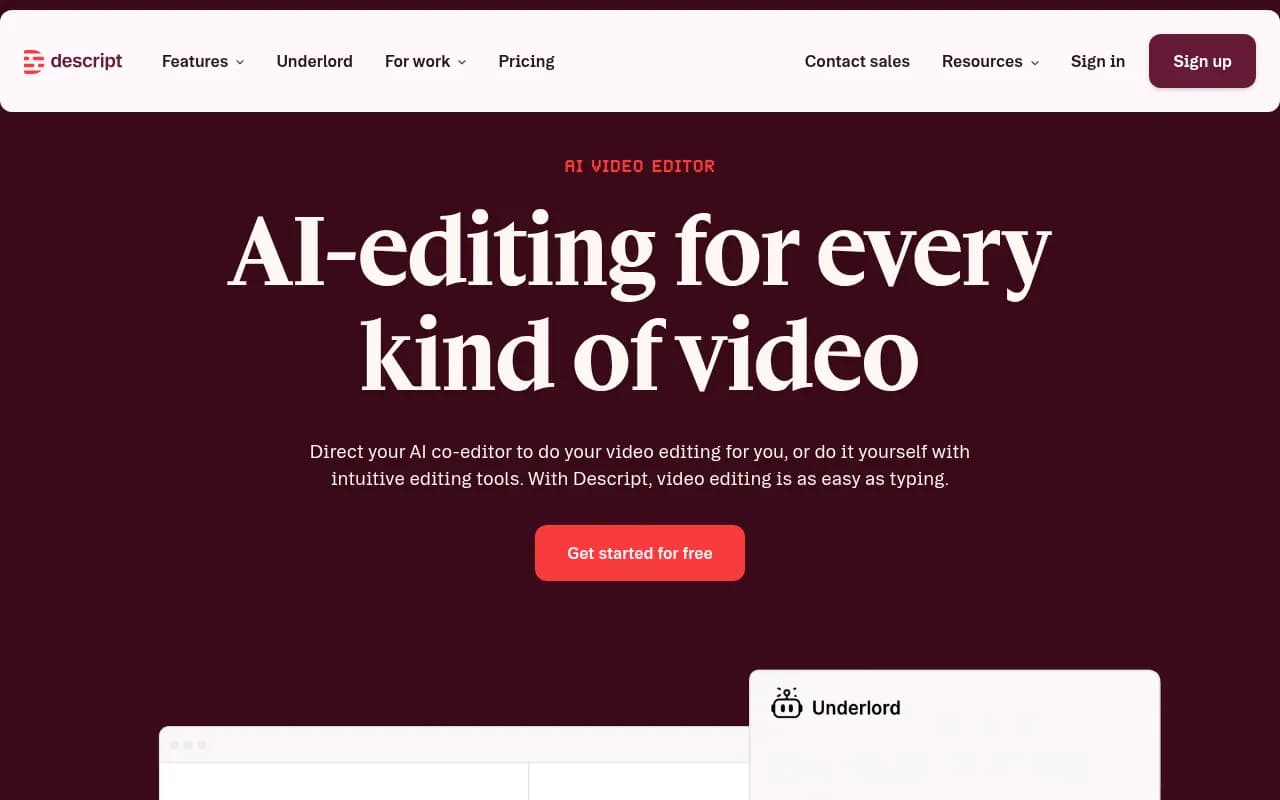 Screenshot of Descript website