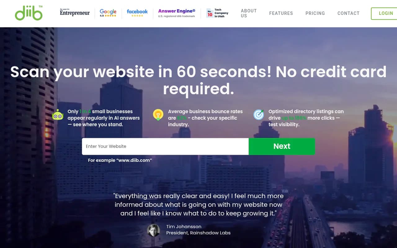 Screenshot of Diib website