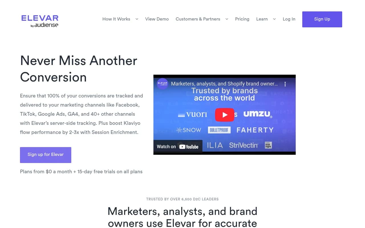 Screenshot of Elevar website
