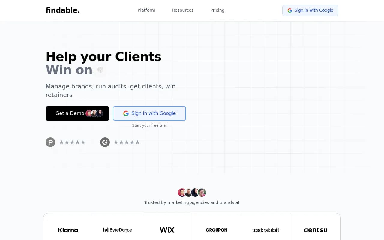 Screenshot of Findable website