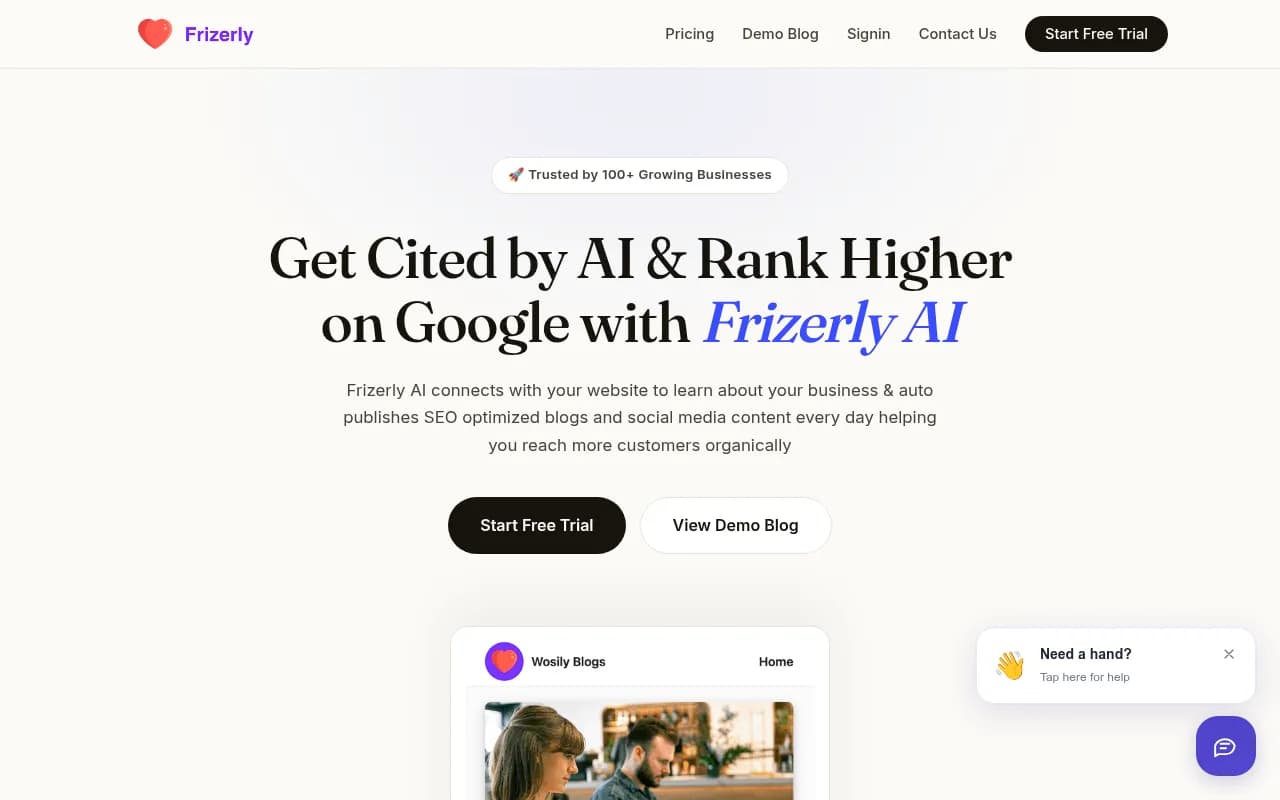 Screenshot of Frizerly website