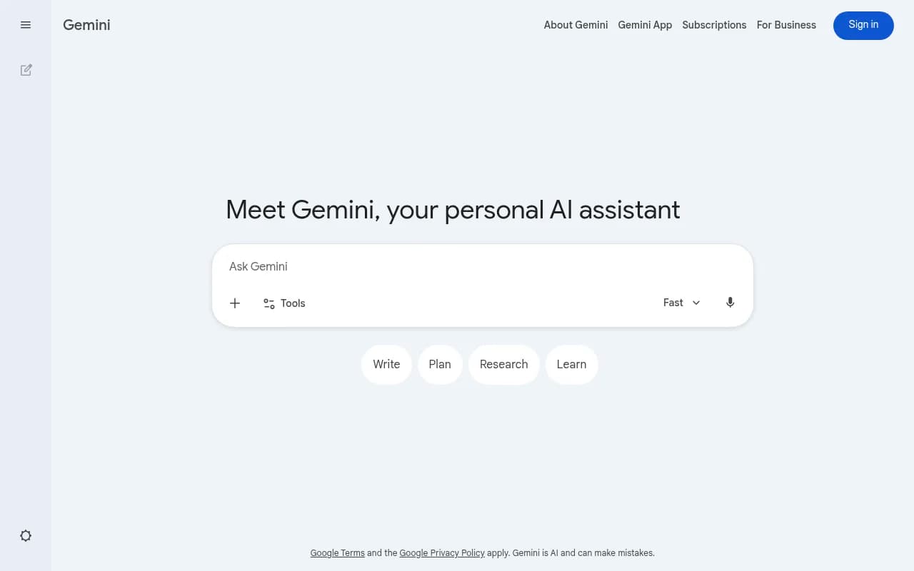 Screenshot of Gemini website