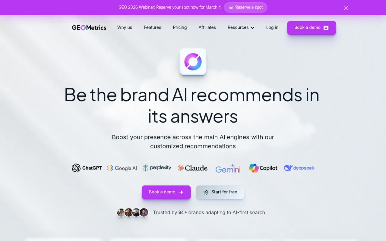 Screenshot of GEO Metrics website