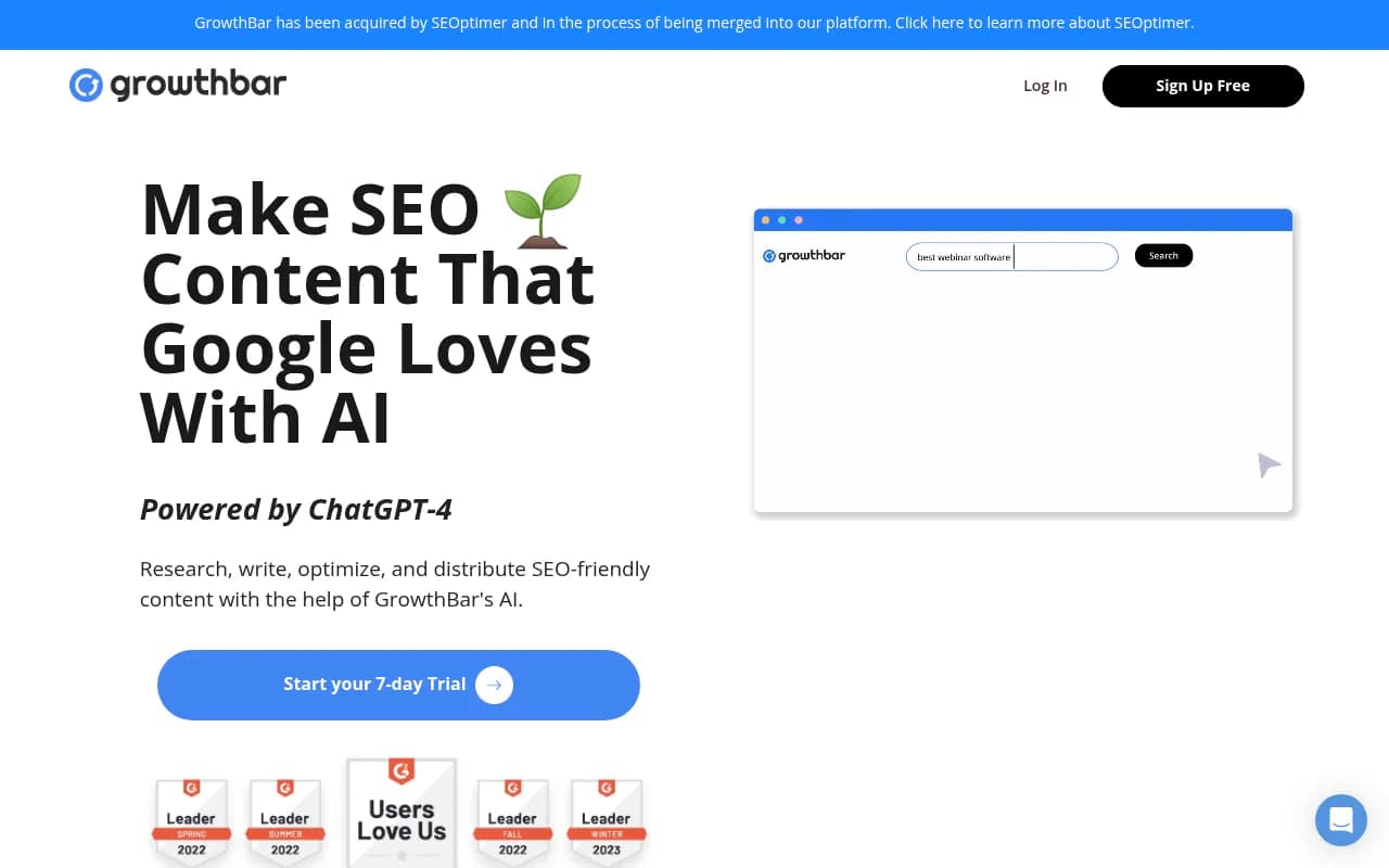 Screenshot of GrowthBar website