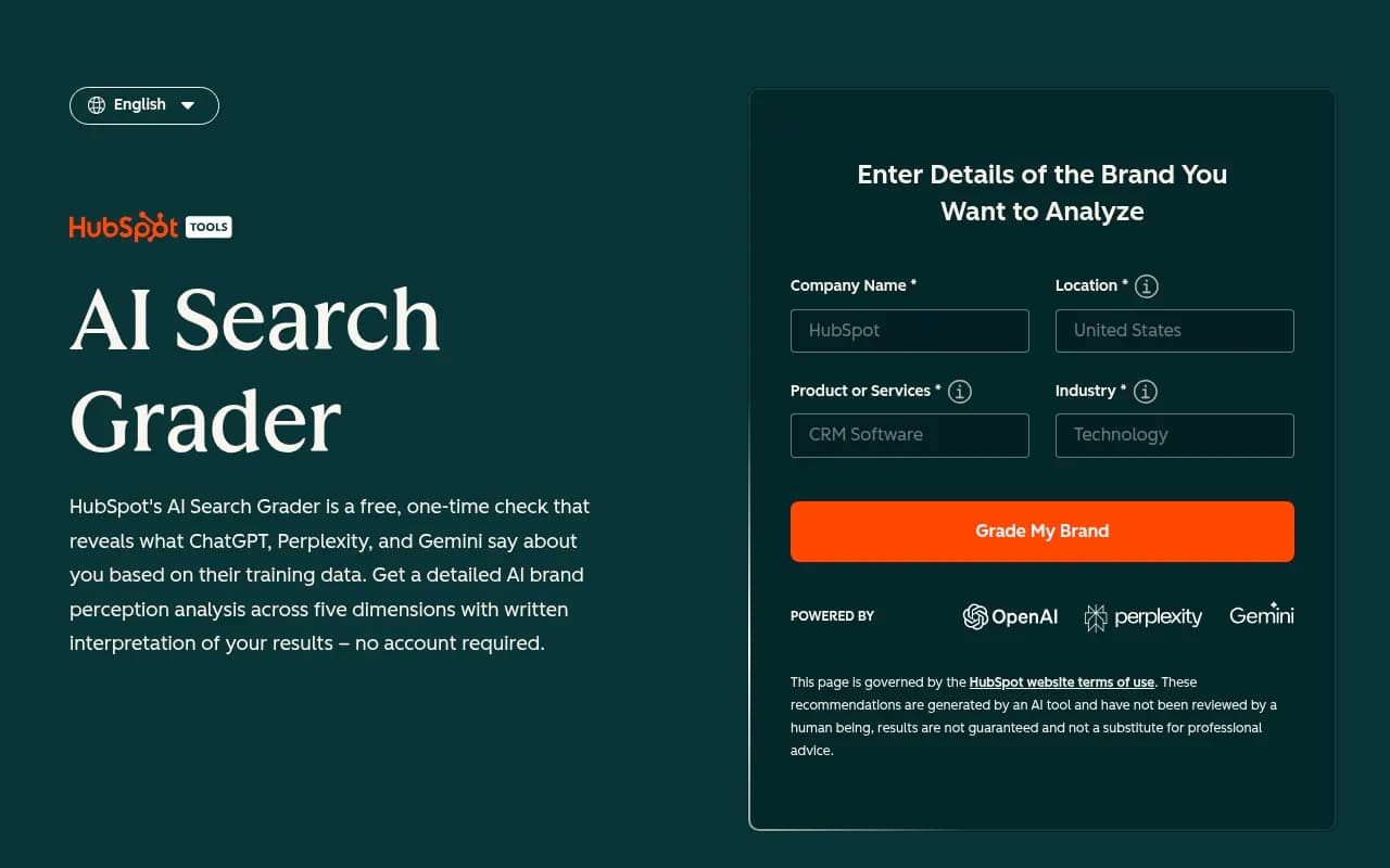 Screenshot of HubSpot AEO Grader website