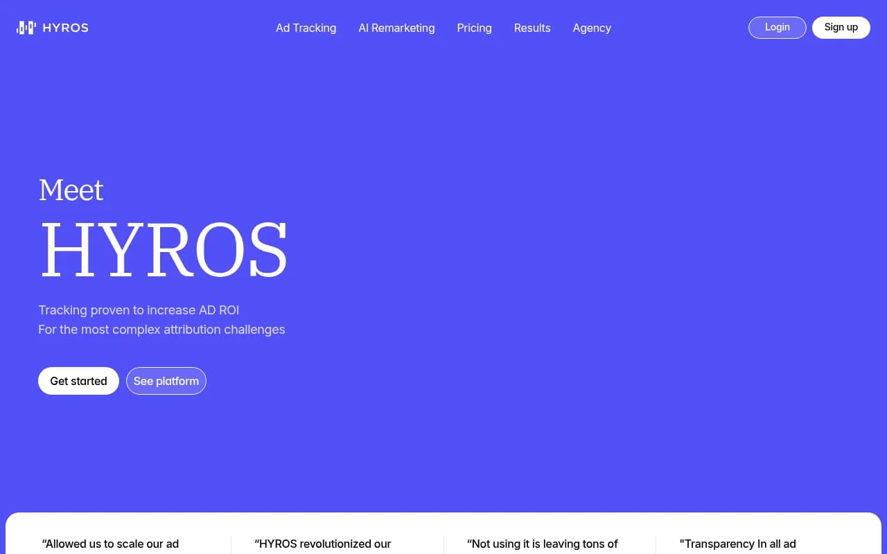 Screenshot of Hyros website