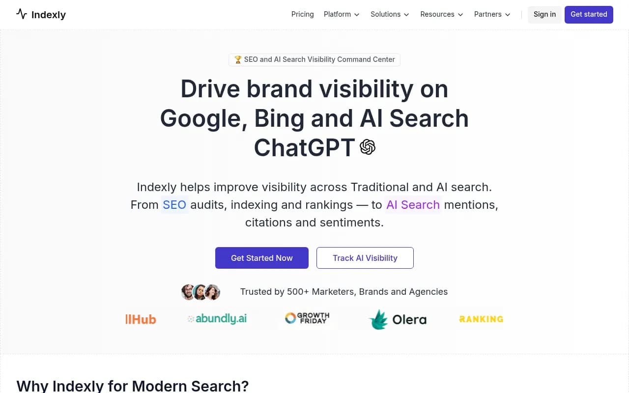 Screenshot of Indexly website