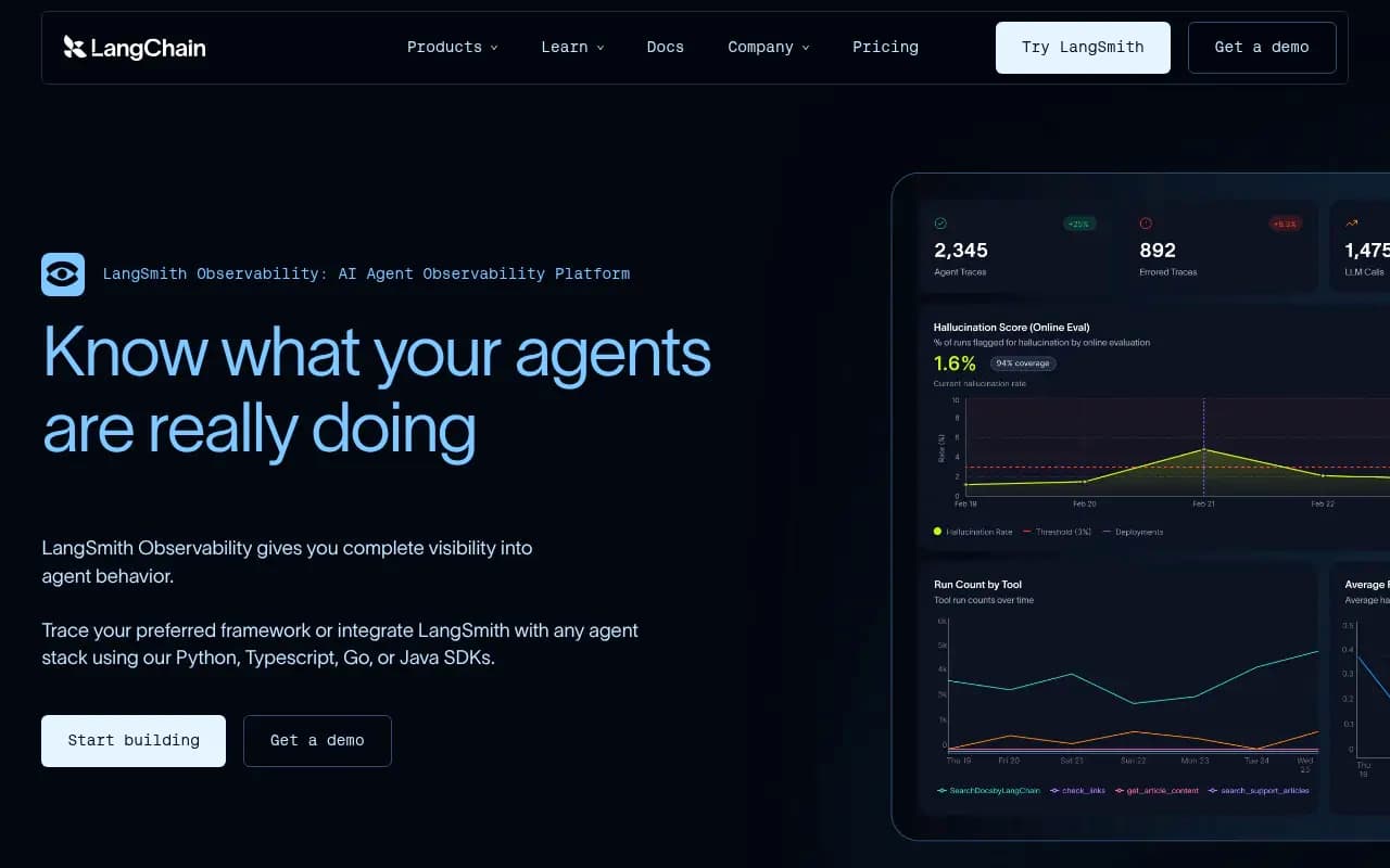 Screenshot of LangSmith website