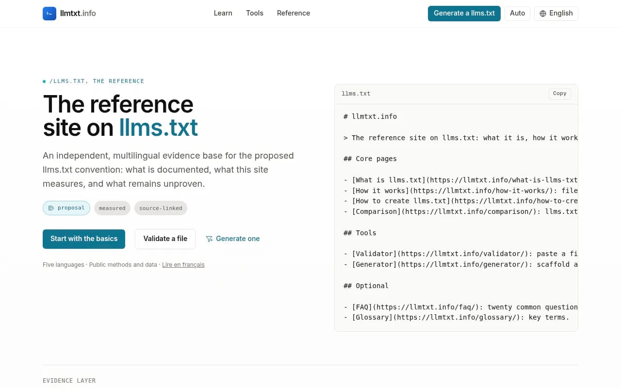 Screenshot of llmtxt.info website