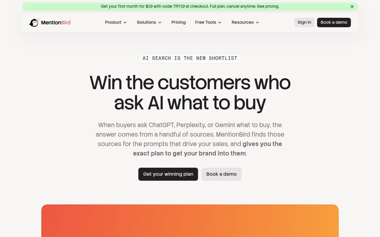 Screenshot of MentionBird website