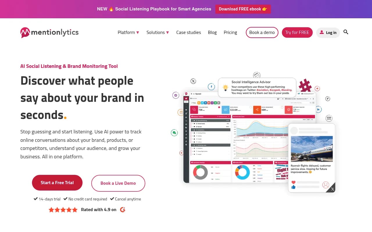 Screenshot of Mentionlytics website