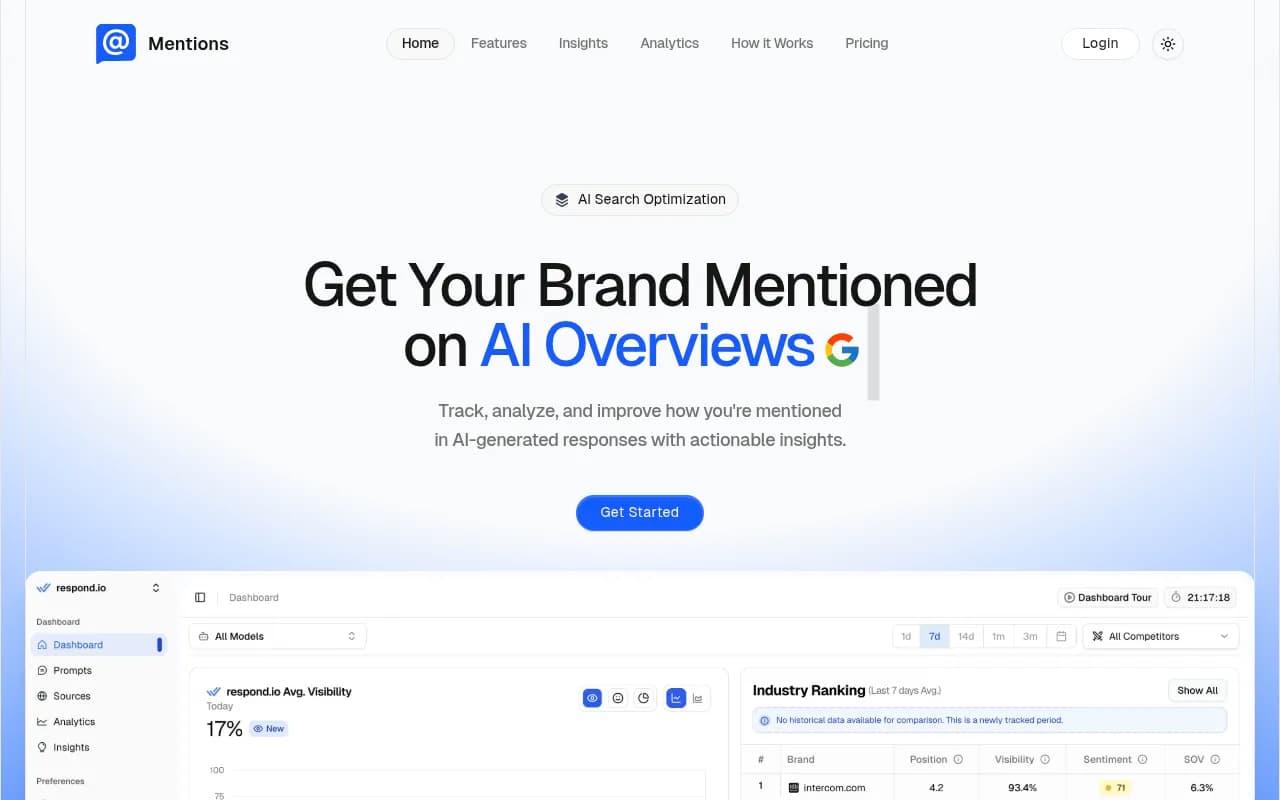 Screenshot of Mentions.so website