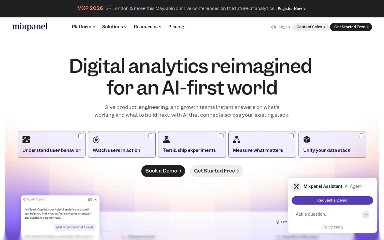 Screenshot of Mixpanel website