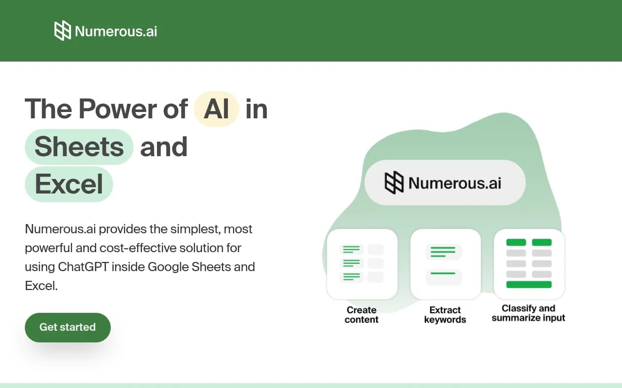 Screenshot of Numerous.ai website