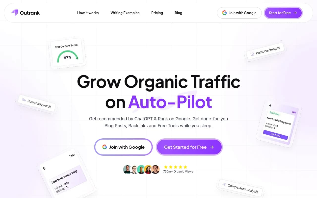 Screenshot of Outrank website