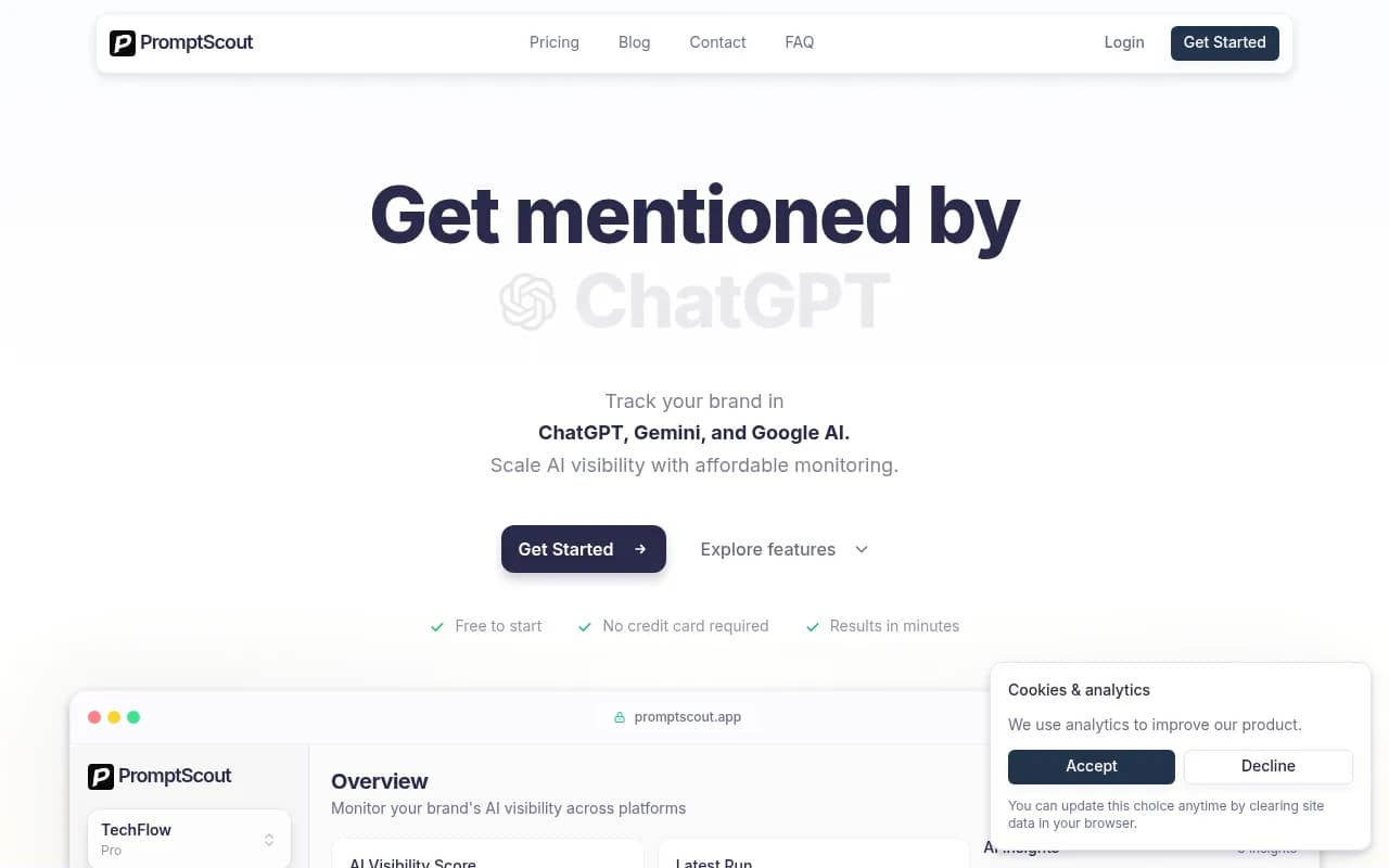 Screenshot of Promptscout website