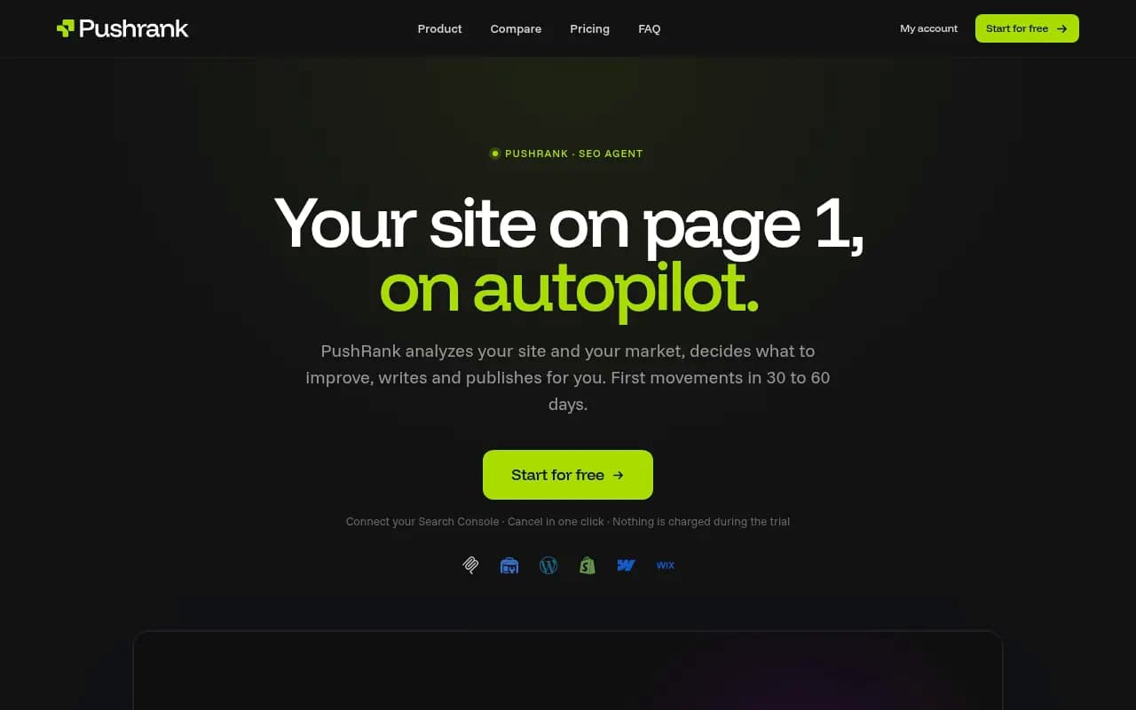 Screenshot of PushRank website