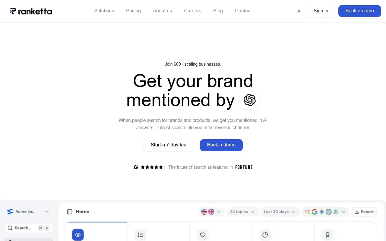 Screenshot of Ranketta website