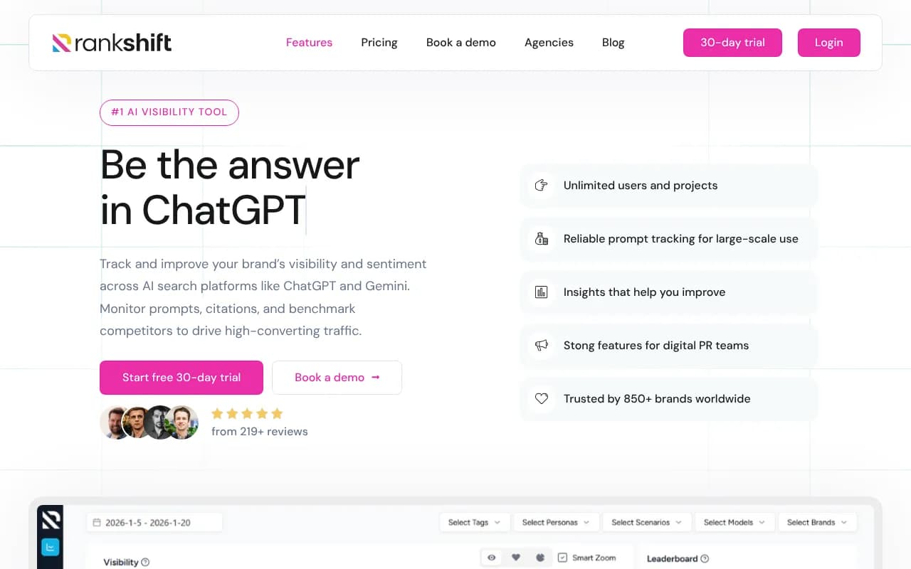 Screenshot of Rankshift website