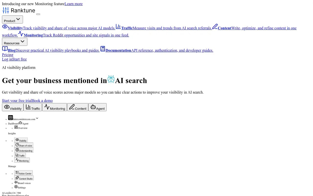 Screenshot of Ranktune website