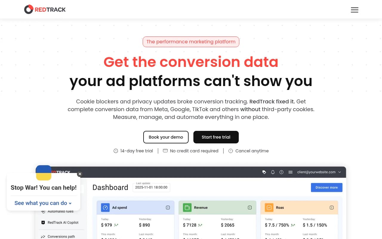Screenshot of RedTrack website