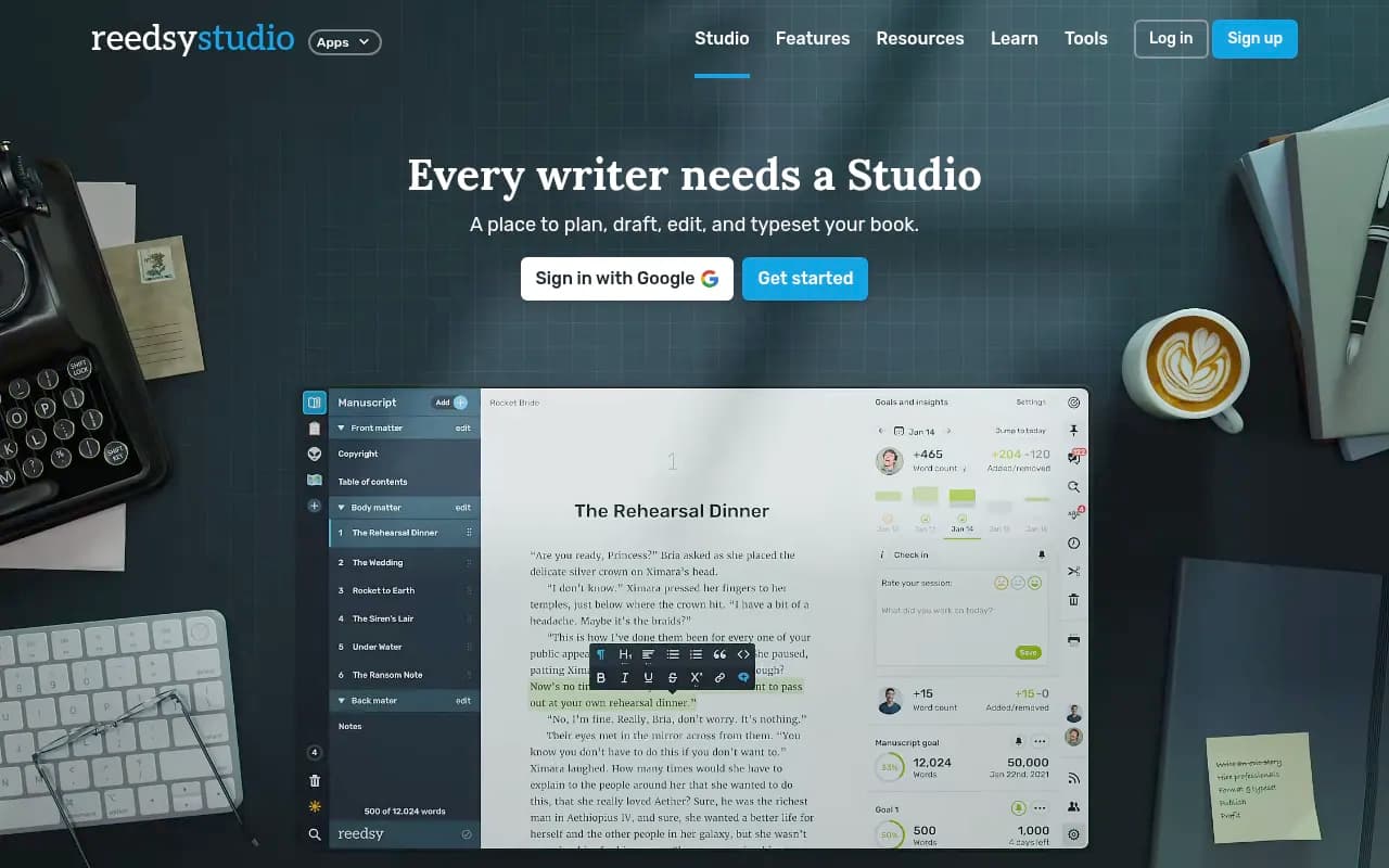 Screenshot of Reedsy Studio website