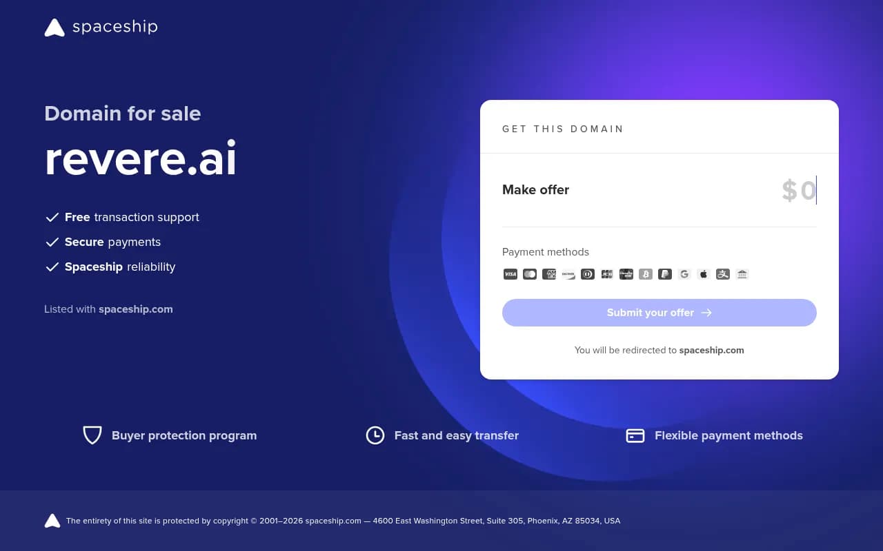 Screenshot of Revere AI website