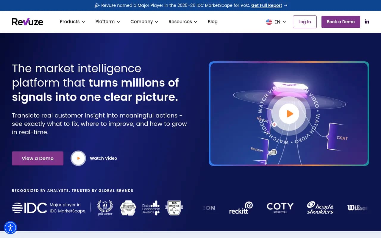 Screenshot of Revuze Marketing Hub website
