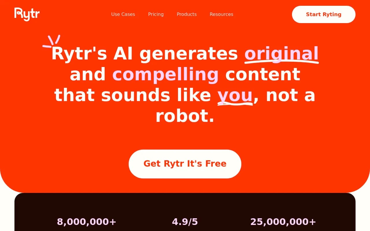 Screenshot of Rytr website