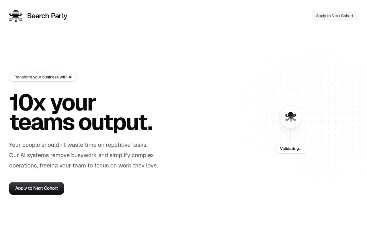 Screenshot of Search Party website