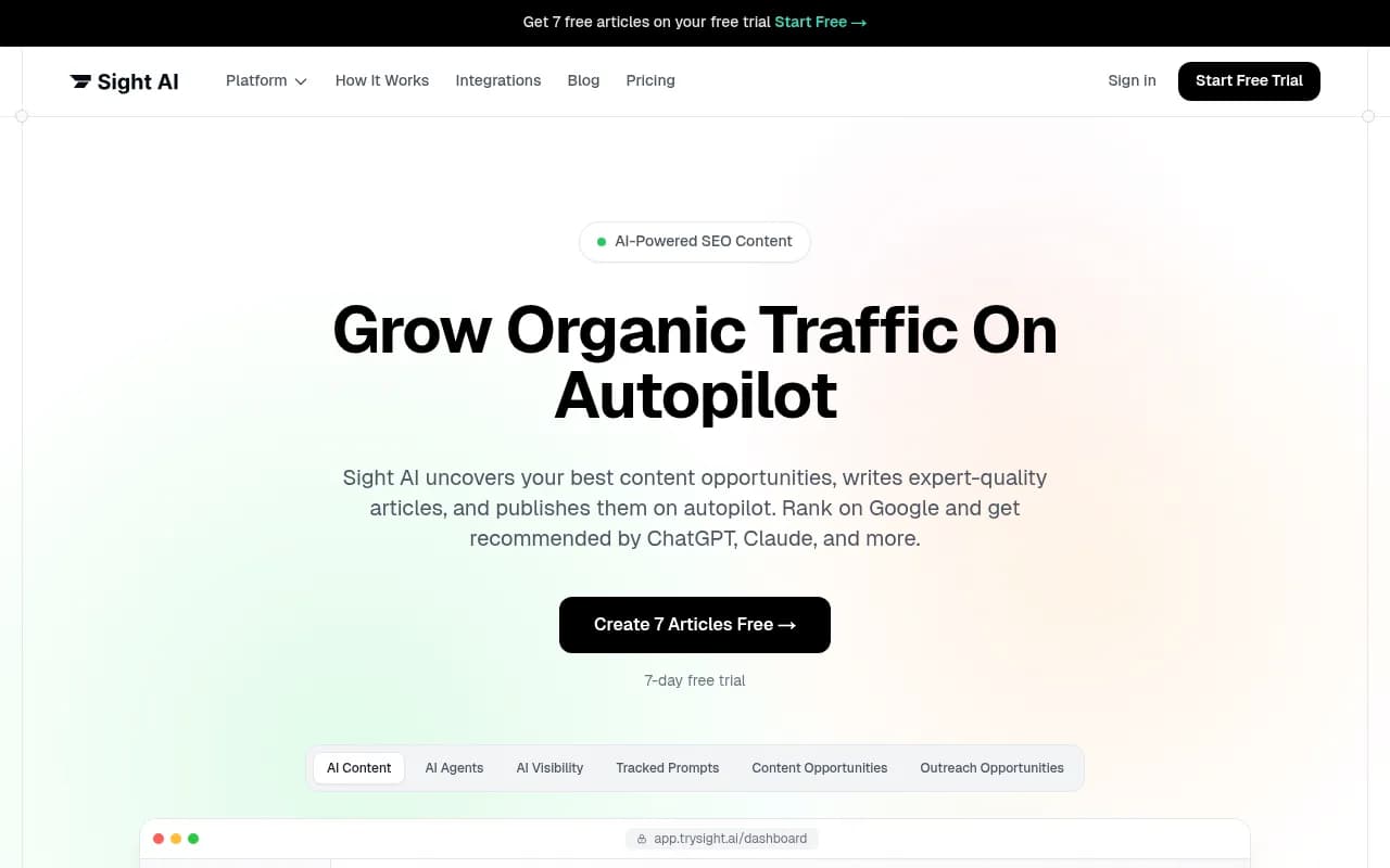 Screenshot of Sight website