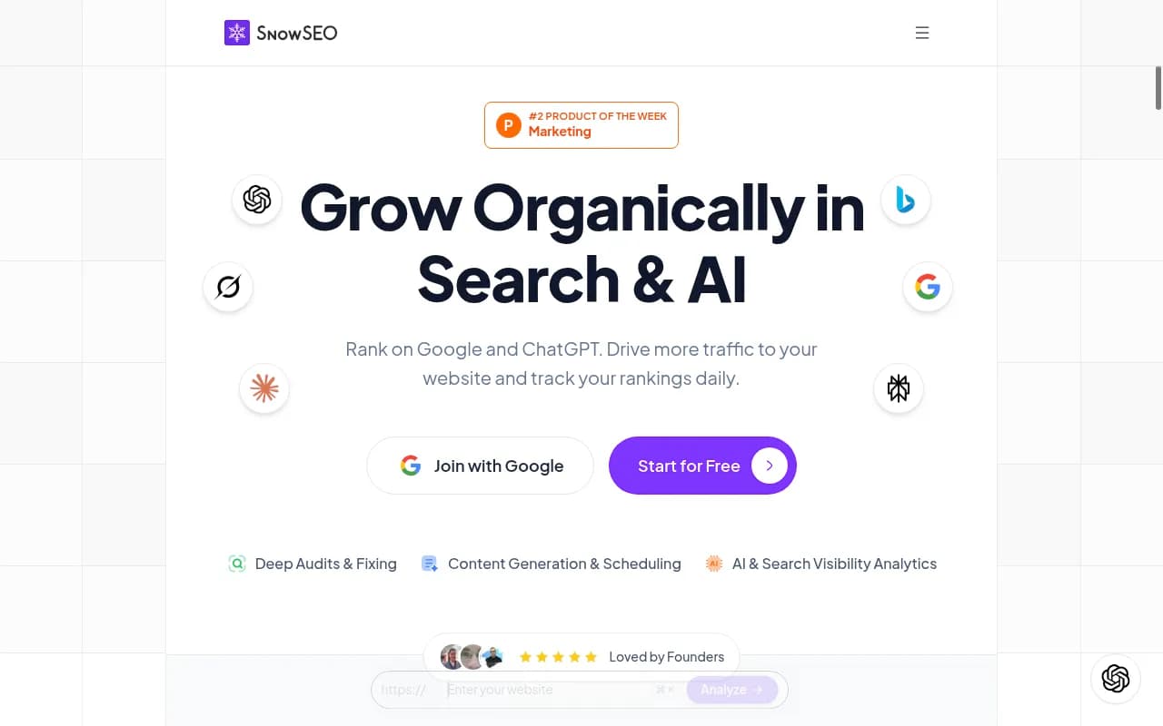 Screenshot of SnowSEO website