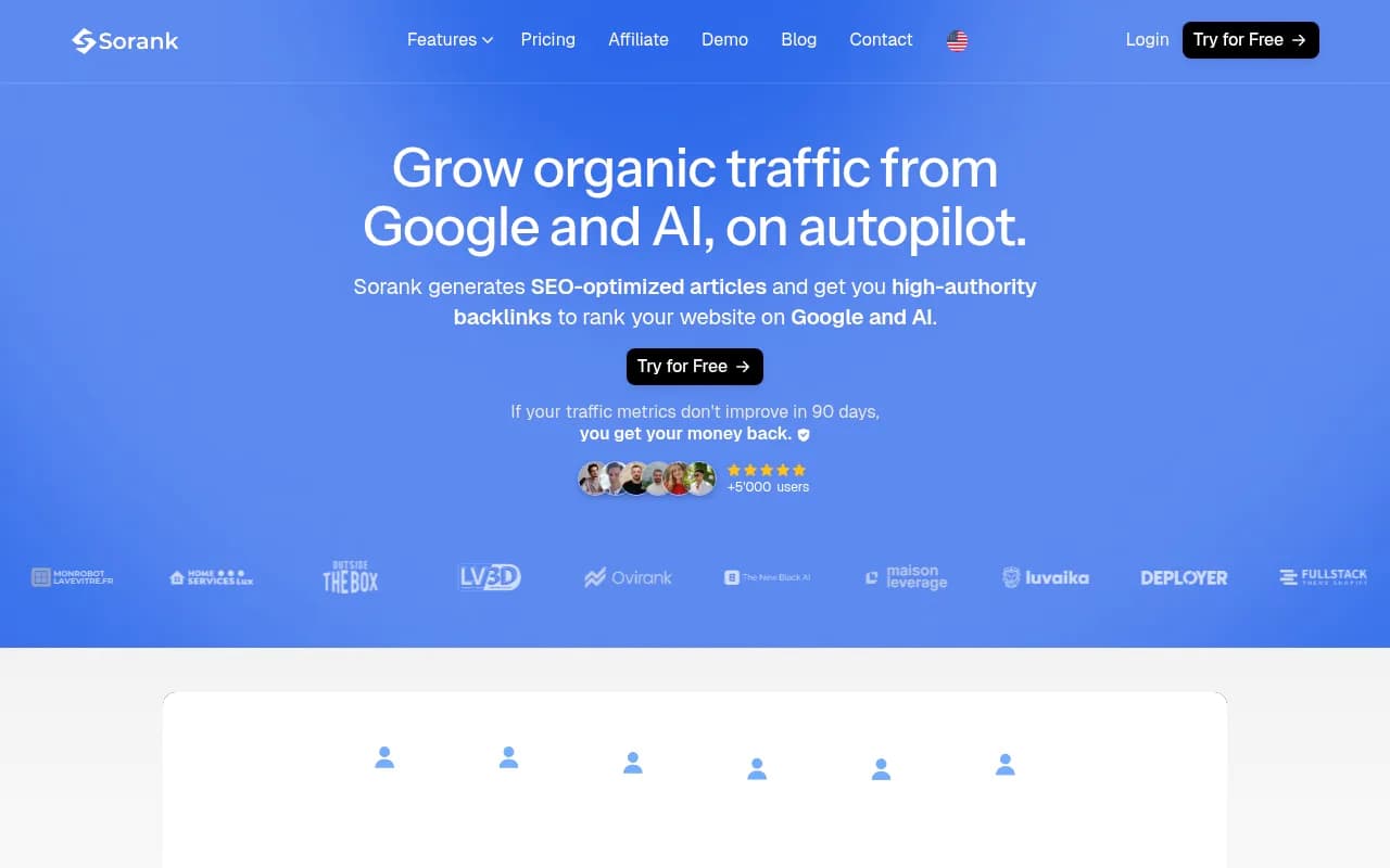Screenshot of Sorank website