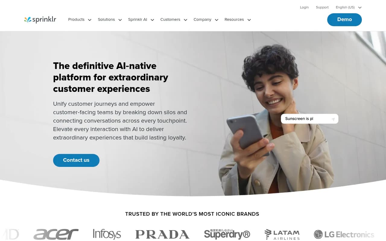 Screenshot of Sprinklr website