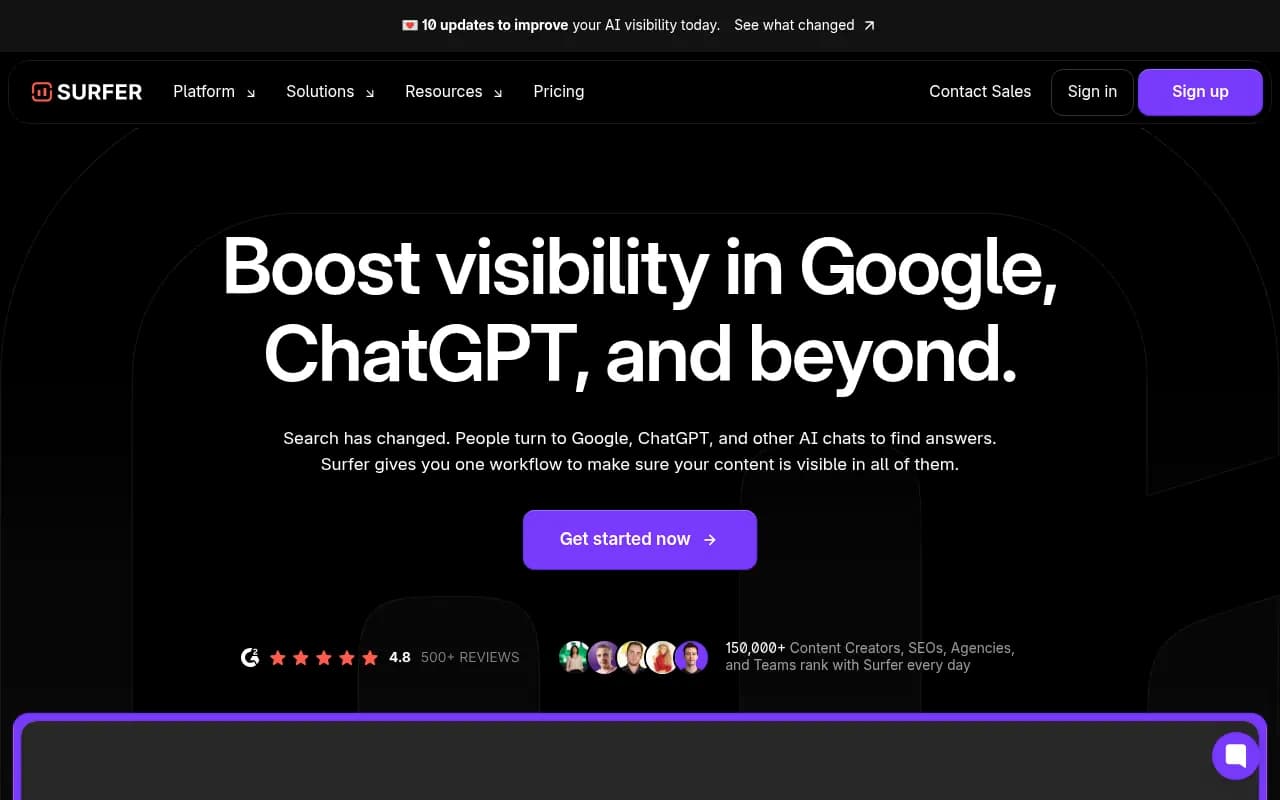 Screenshot of Surfer SEO website