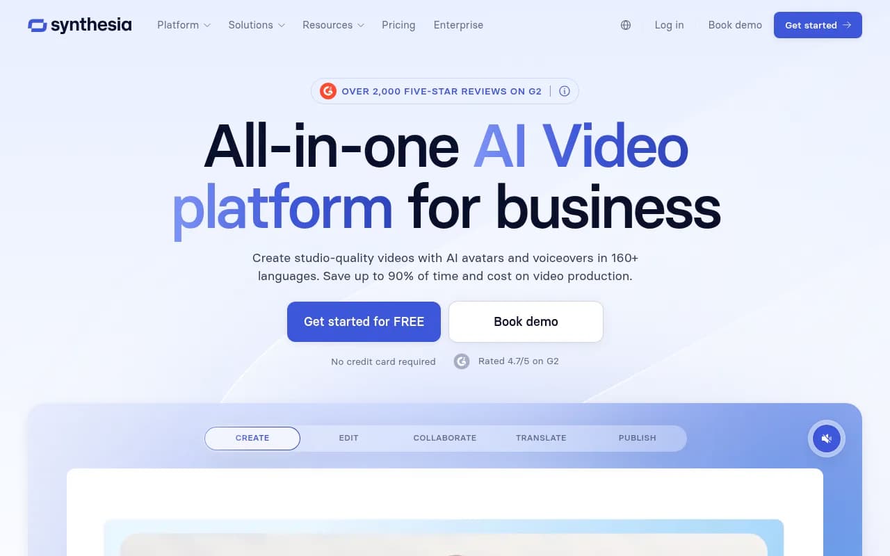 Screenshot of Synthesia website