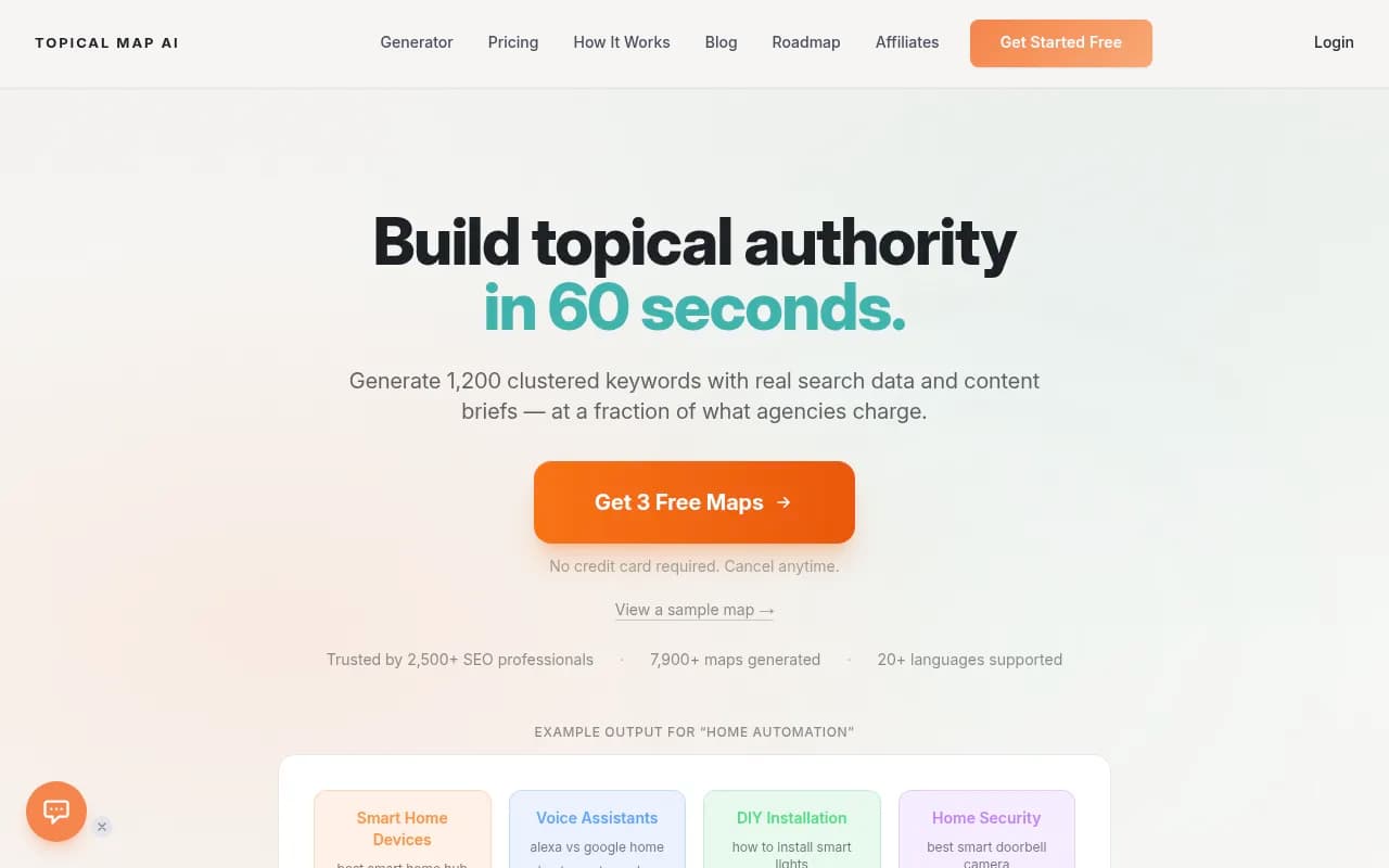 Screenshot of Topical Map AI website