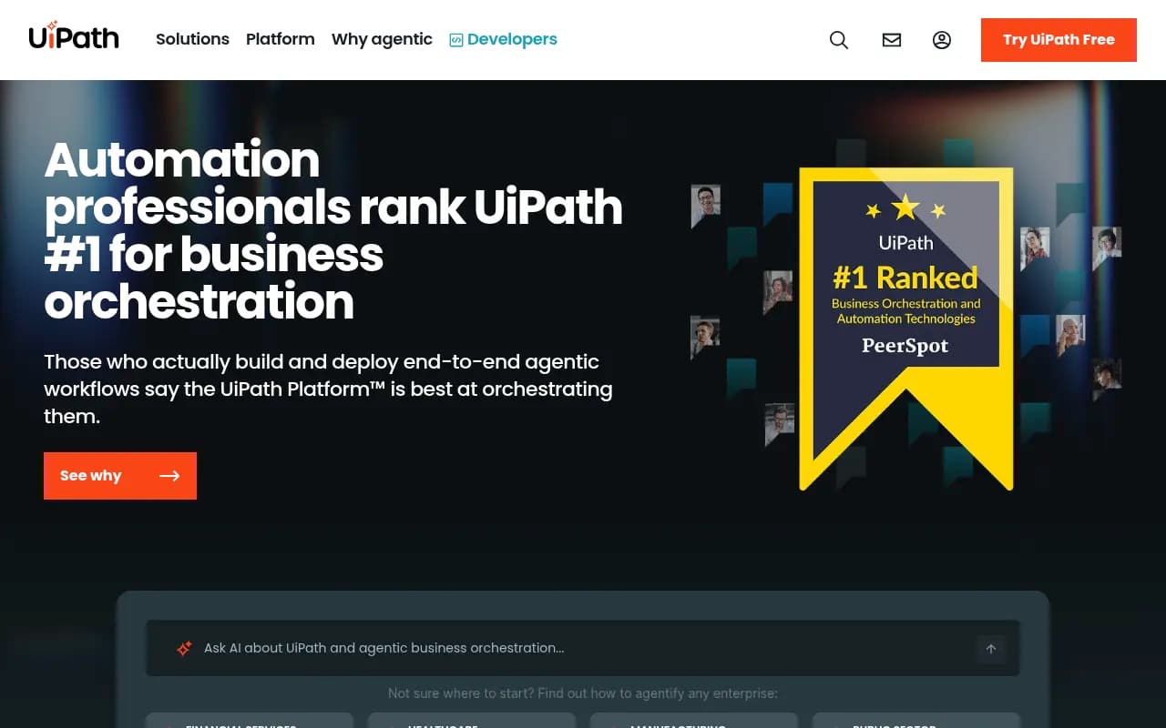 Screenshot of UiPath website