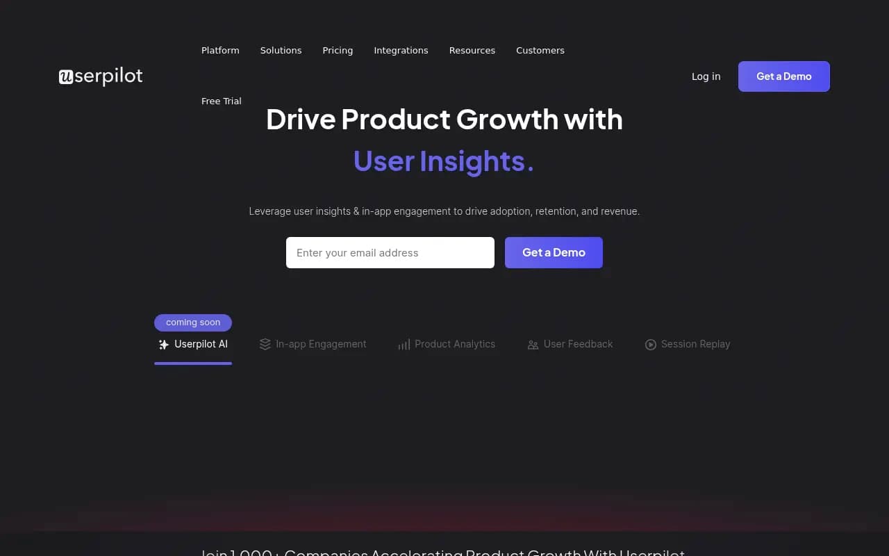 Screenshot of Userpilot website