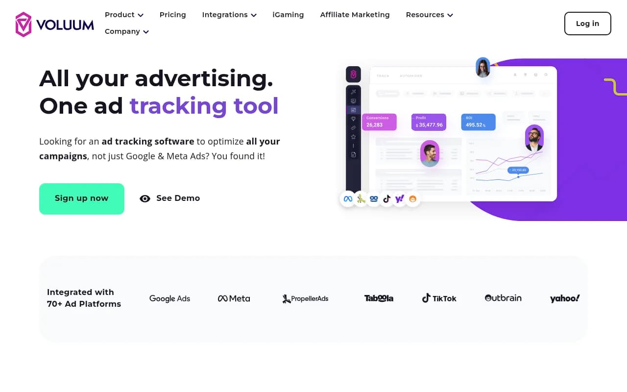Screenshot of Voluum website