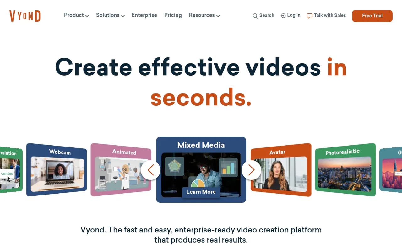 Screenshot of Vyond website