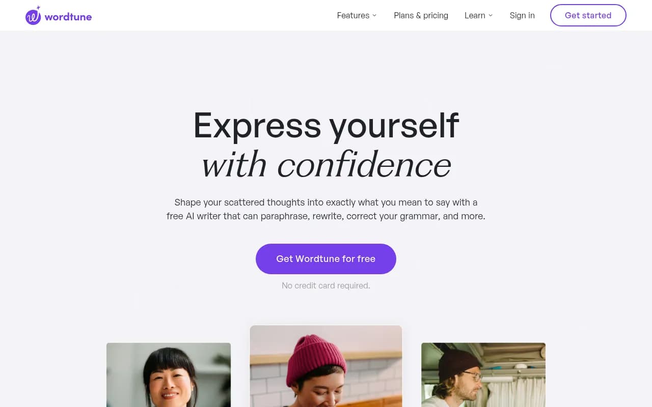 Screenshot of Wordtune website